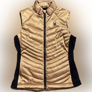 Spyder gold shiny puffer vest medium M black pockets zip up